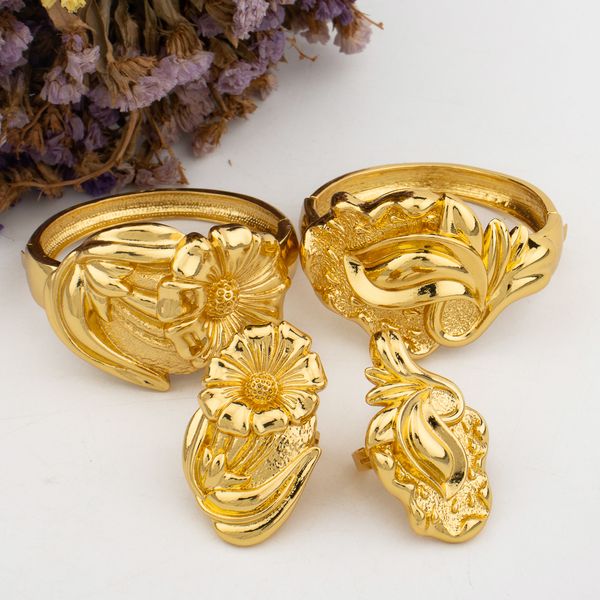 Armreif Luxus Armband Ringe Dubai Frauen Mode Design Schmuck Gold Farbe Große Armreif Engagement Braut Elegante Dame Schmuck 230616