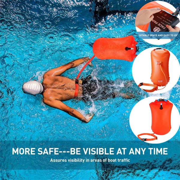 Accessori da spiaggia 20L Gonfiabile Aperto Nuoto Boa Rimorchio Galleggiante Borsa asciutta Doppio airbag con cintura per il nuoto Borsa di sicurezza per lo stoccaggio di sport acquatici 230616