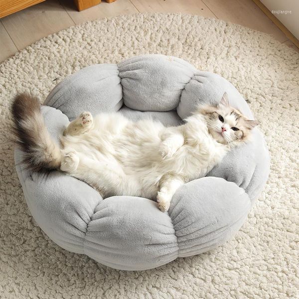 Camas para gatos Cama em forma de flor para ambientes internos aconchegantes para animais de estimação supermacias de pelúcia para cães Cesta de sol Espreguiçadeira quente e autoaquecida Saco de dormir para casa almofada