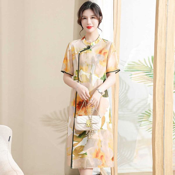 Mãe Chiffon Moda Chinês Qipao Médio Idoso Verão Noite Clube Vestido Crianças de 40 e 50 anos Vestidos de emagrecimento de renda