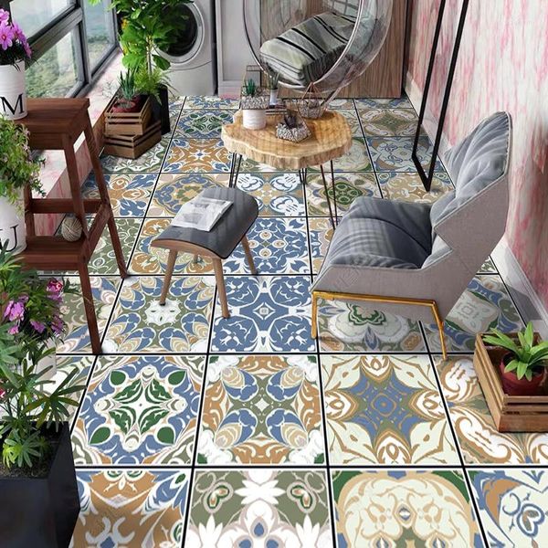 Carte da parati Carta da parati autoadesiva personalizzata per pavimenti Carta da parati 3D Retro Piastrelle impermeabili Pittura Mosaico Balcone Cucina Bagno Adesivi in PVC