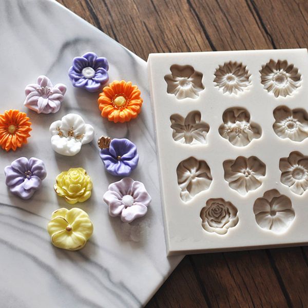 Pişirme kalıpları çizgi film çiçek silikon fondan kek kalıp kek jöle şeker çikolata dekorasyon alet reçine mutfak eşyaları 230616