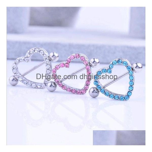 Nippelringe Herzförmiges Schild Ers Medical Edelstahl Barbells Kristall Strass Piercing Körperschmuck Mix Drop Lieferung Dhix3