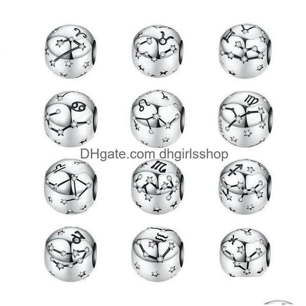 Серебряное 925 стерлинговые бусины для браслетных ожерелий, делающих знаки зодиака в европейском стиле, сделанные из бусин