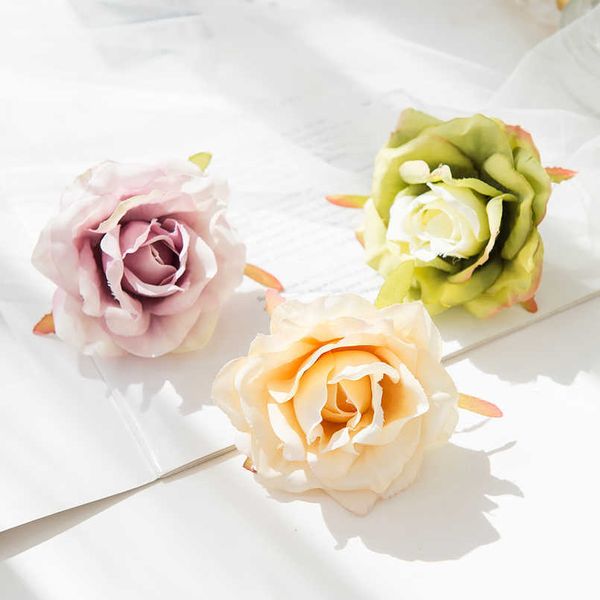 Flores secas 100 peças de seda artificial rosas brancas casamento decoração de casa bordado acessórios de bolo material de guirlanda de natal falso