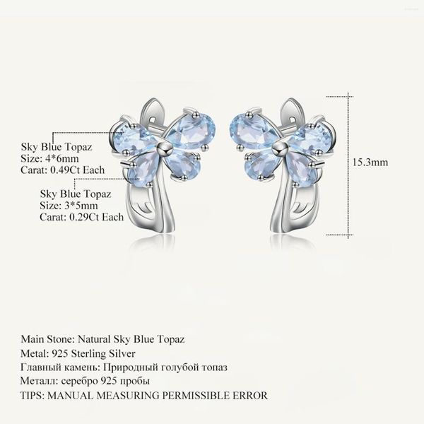 Серьги -серьги -гем драгоценный балет 925 Серебряная серебряная бабочка 3.15ct Natural Sky Blue Topaz Gemstone для женщин прекрасные украшения