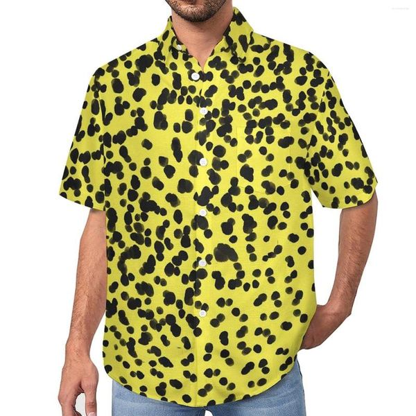 Camisas casuais masculinas legal camisa solta dálmata masculino praia bolinhas pretas design havaiano manga curta engraçado oversize blusas