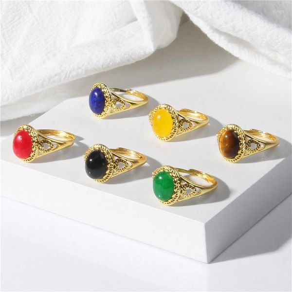 Cluster Ringe Natürliche Steinperle Fingerring 8/10mm Tigerauge Agat Gold Farbe Einstellbar Weiblicher Daumen Für Frauen Mädchen Schmuck Geschenk