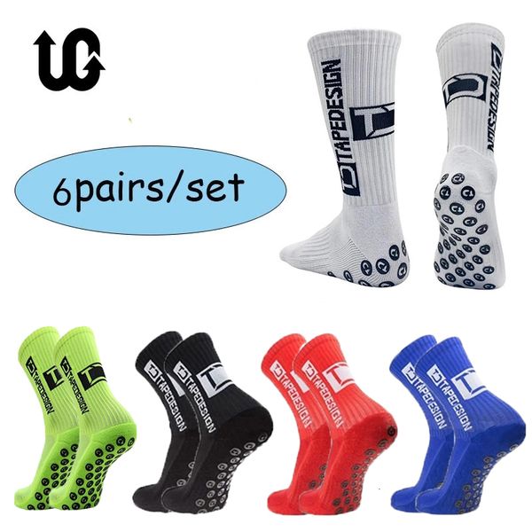 Sportsocken 6PairsLot ANTI SLIP Tapedesign Football Mid Calf NonSlip Soccer Sport Cycling Mens Socke EU3844 230617