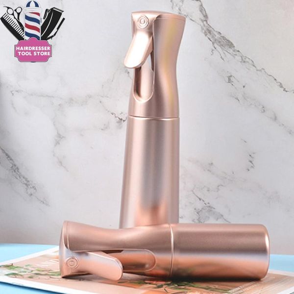 Bottiglie di stoccaggio 300ML Luxury Champagne Gold Salon Styling Spray Bottle Contenitore per atomizzatore ad alta pressione Parrucchiere Ricaricabile per la cura della bellezza