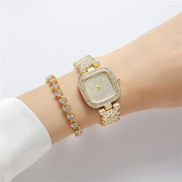 Orologi da polso Luxury Full Star Square Dial Ladies Steel Strap Watch Trendy Strass Set Quartz Fashion Temperament