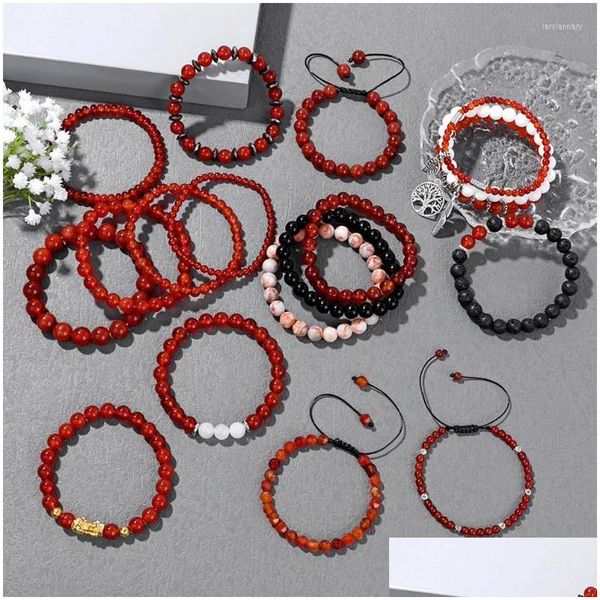 Fili di perline Braccialetti di pietra di corniola rossa naturale Agate Braccialetti elastici rotondi Gioielli Regali per le donne del partito Perline Lars22 Drop Deliver Dhgwl