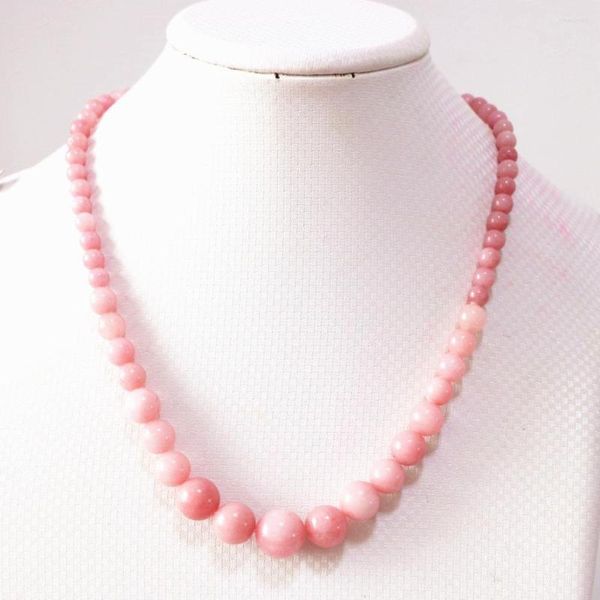 Цепи моды женщины розовый родохрозит 6-14 мм круглые бусинки DIY Ожерелье Элегантное цепное кофевое ювелирные изделия 18-дюймовый B617