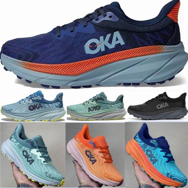 HOKA ONE ONE Challenger 7 Tênis de Corrida Azul Escuro Laranja Vermelho Tênis Esportivo Masculino Feminino Clifton 8 9 Outdoor Designer Escalada Caminhada Tênis Defier Preto Cinza Verde