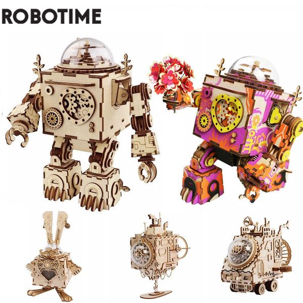 3D Puzzles Robotime 3D ahşap bulmaca 5 çeşit fan rotatable diy steampunk model bina kitleri montaj oyuncak hediye çocuklar için yetişkin AM601 230616