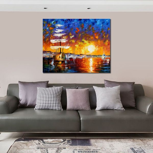 Famoso coltello dipinto su tela The Sunset Sailer Dipinto a mano Paesaggi sereni Modern Wall Art