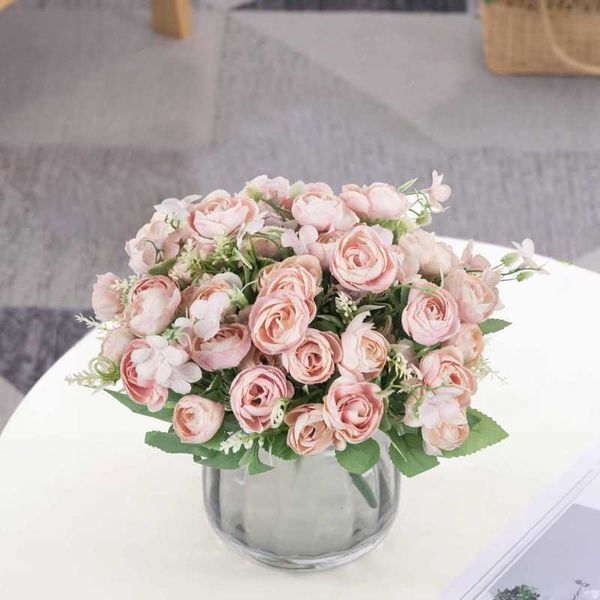 Fiori secchi Artificiali Bouquet da sposa più economici Seta Tea Rose Decorazioni di Natale Capodanno per la casa Scatola di caramelle fai da te