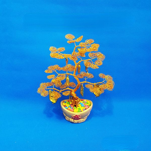 Dekorative Objekte Figuren Yuanbao Becken goldener Glücksbaum Eisen Metall Aluminiumdraht reine Handarbeit Dekoration Bonsai Ornamente 230616