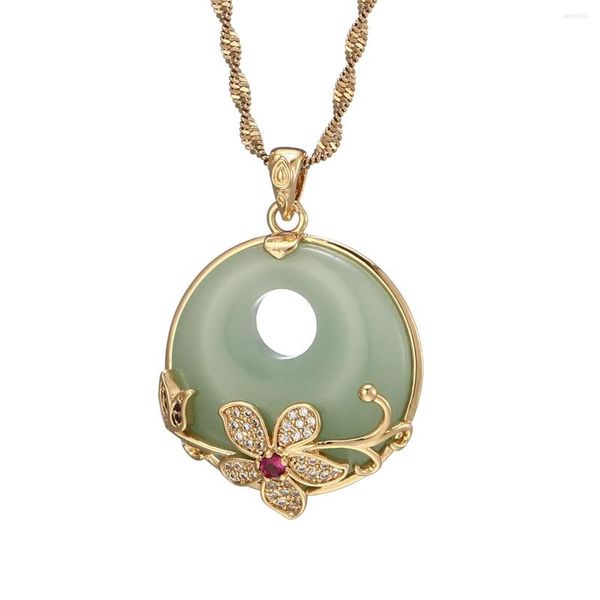 Подвесные ожерелья натуральный камень зеленый белый нефритовый хрустальный круглый цветок для женщин для женщин Модные украшения