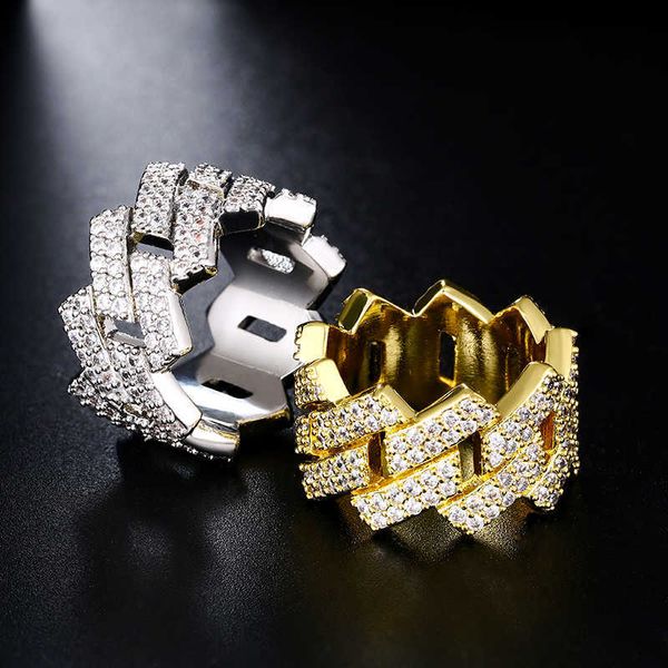 Drop Shipping Großhandel Vergoldeter Herrenring Hip Hop Schmuck Kubanischen Ring Iced Out Zirkonia Ring