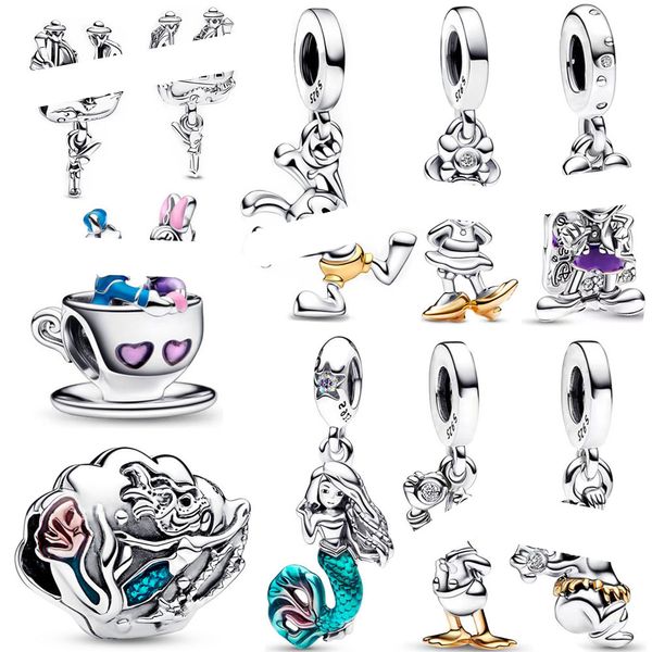 2023 novos pingentes de Prata Esterlina 925 Clássico Personagem de Desenho Animado Mouse Duplo Pendente Charme Faça Você Mesmo Pandora Pulseira Colar Designer de Jóias