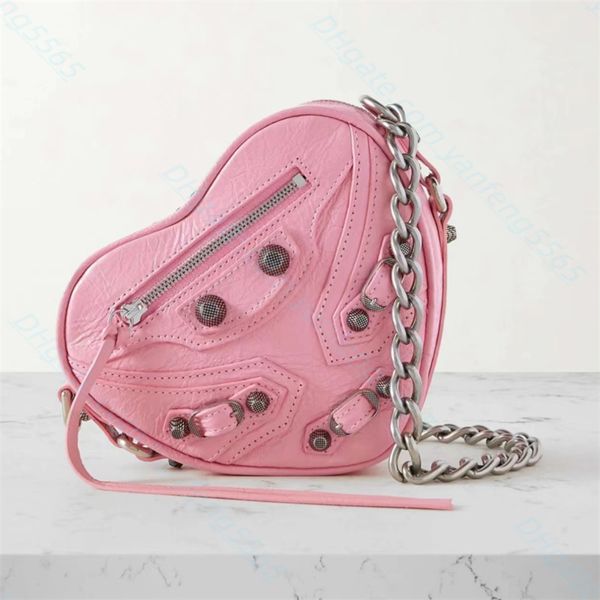 Top-Markenhandtaschen LE CAGOLE HEART Mini-Handtasche für Damen, Nieten-Schultertasche, Klassiker, Kettenschulter, Umhängetaschen, einfarbig, Abendtaschen, Kosmetiktaschen, Tragetaschen, Geldbörsen