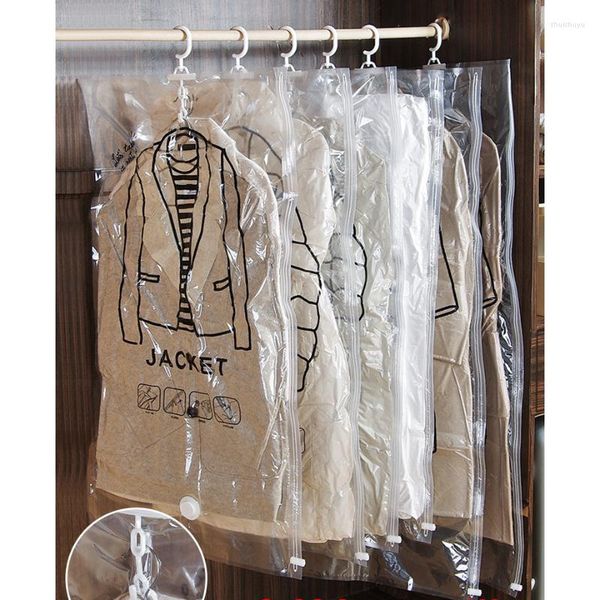 Sacos de armazenamento 3pc armário pendurado organizador saco a vácuo para roupas com cabide economia de espaço selo transparente guarda-roupa comprimido