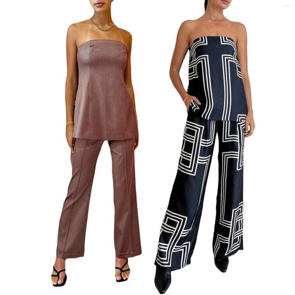 Kadınlar İki Parçalı Pantolon Kadın Seksi 2 Set Yaz Kıyafetleri Straplez Kapalı Omuz fermuarlı Tüp