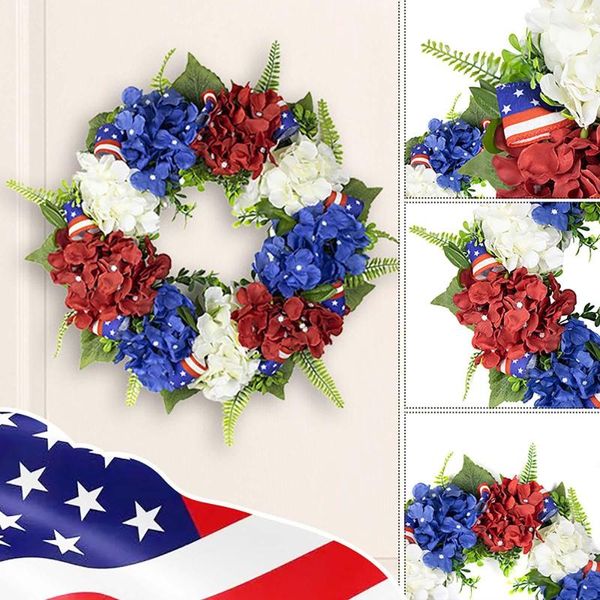 Декоративные цветы границы день независимости венок из венок красные и синие гортензии для украшения подвеска