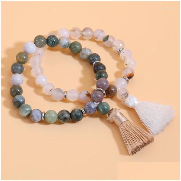 Fascino di fili di perline Bracciale in pietra naturale Mala con nappa Braccialetti Turkoois Preghiera yoga per donna 8Mm Braccialetti di perline di onice indiano Perline Dhpdg