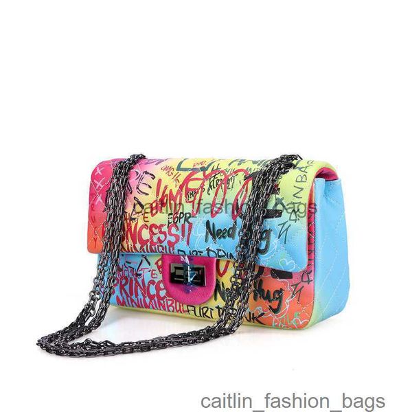 Lässige bedruckte weibliche Pu-Umhängetasche, modische Soft-Lock-Graffiti-Umhängetasche, Vintage-Damen-Einzel-Umhängetasche, Pu-Ledertasche caitlin_fashion_bags