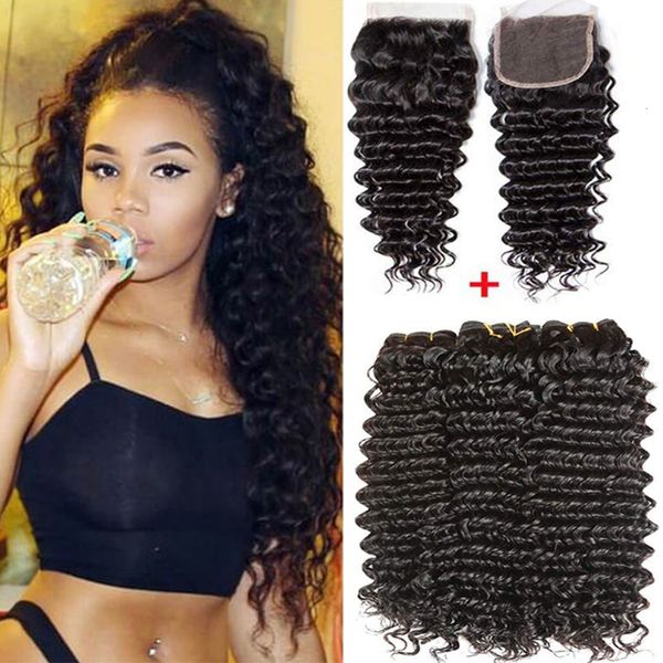 Hair Bulks Deepwave Bundles mit HD Transparent Frontal 12A Bresilienne Tissage Unprocessed Human 3 Verschluss 230617