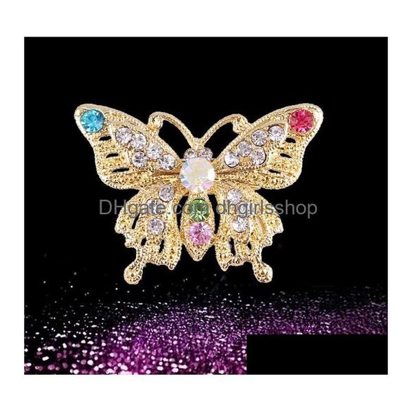 Булавки брошим модные тенденции милый корейский цвет Crolasf Crystal Mini Butterfly Brooch для женщин аксессуары для воротниц оптом Dro dhgy3