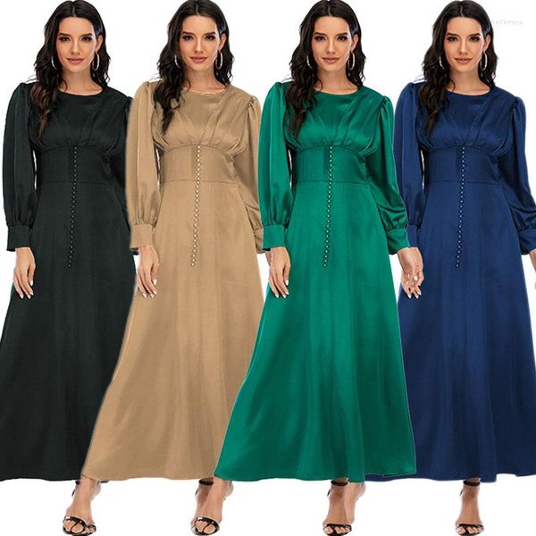 Abbigliamento etnico Eid Ramadan Abaya Dubai Kaftan Women Hijab musulmano Abito in raso Caftano Tacchino Abito marocchino Abito islamico Jalabiya Abaya