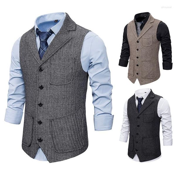 Heren Vesten Mode Kaki Zwart Donkergrijs Single Breasted Polo Vest Casual Dagelijks Zakelijk Slim Fit Voor Man Groothandel
