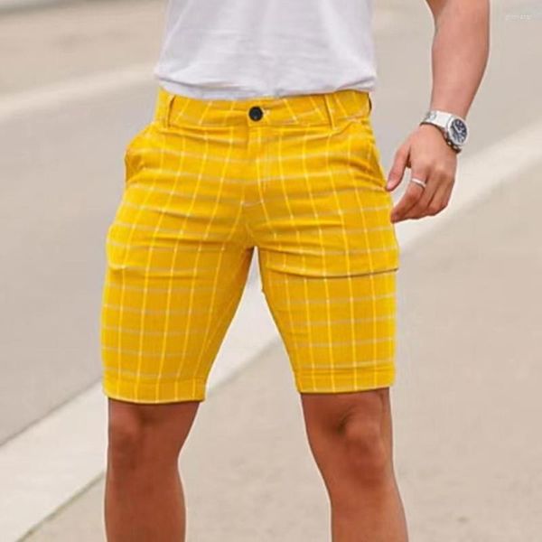 Shorts Masculino Mens Business Button Formal Calças de Perna Longa Festa Xadrez Ajuste Justo Calções de Verão Calções Acessórios Lazer