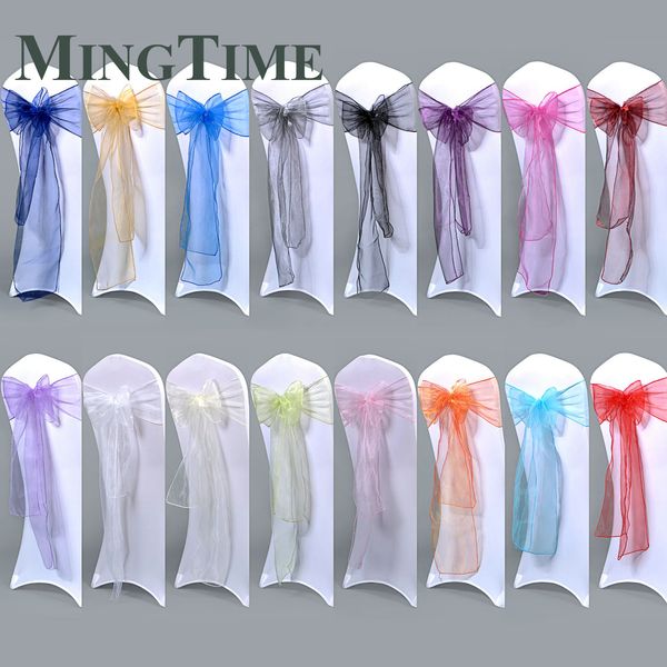 Sashes 25pcs 275cm Sheer Organza Chair Sashes Band Ribbon Belt Bow Cover Rustic Wedding Party Birthday Banquet Ceremony Decoration 230616