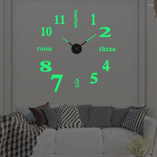 Relógios de parede 3D Luminous Number Clock Acrílico Adesivos 40cm Modern Home Art DIY Digital Para Sala De Estar Office Watch Sticker