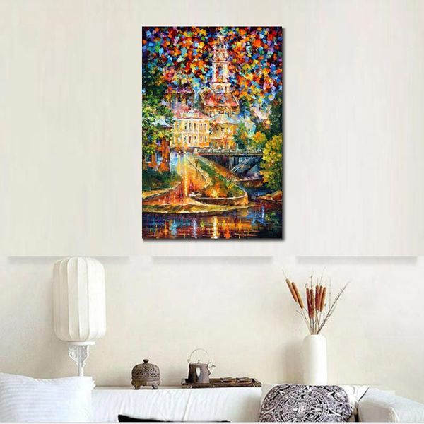 Modern Canvas Art Street Scene Vitebsk Reflection Dipinti ad olio dipinti a mano Living Room Decor