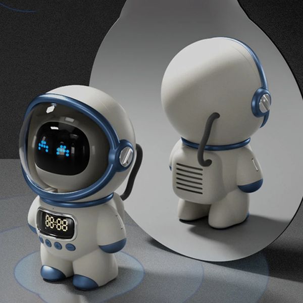 Astronauta inteligente alto-falante bluetooth criativo despertador digital inteligente rádio fm eletrônico dormir luz noturna relógio de mesa presente criativo
