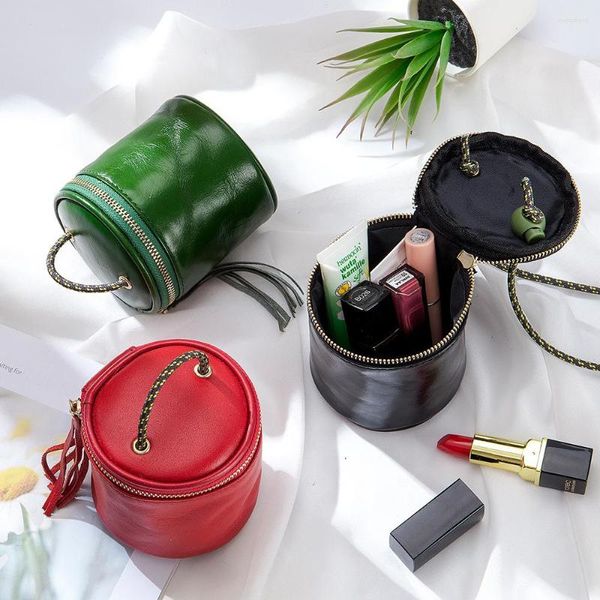 Abendtaschen Fassförmige Mini-Umhängetasche für Frauen Kreatives Design Echtes Leder Box Kosmetik Halskette Juwel Organizer Fall Brieftasche
