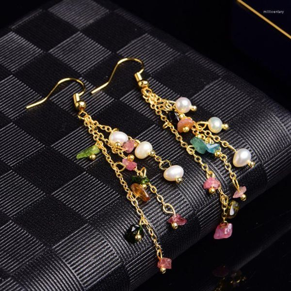 Orecchini pendenti per adolescenti Perle d'acqua dolce di lusso Orecchini in oro 14 carati esagerati Gioielli bohémien