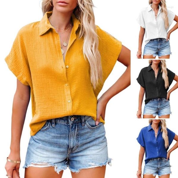 Kadın bluzları yaz v-yorgline şakacılar gömlek kolları gevşek uyum gündelik stil düğmeleri kadınlar için bez ofis giyiyor