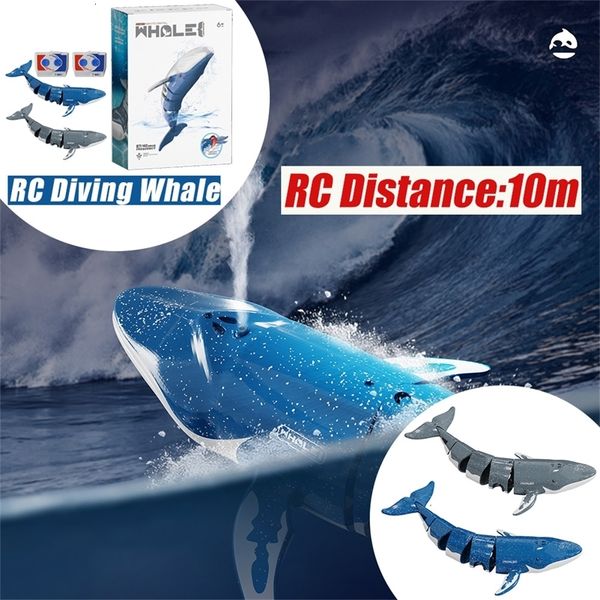 ElectricRC Boats Rc Water Spray Dive Whale Remote Control Shark Toys Colonne wireless Regali di compleanno per bambini p230616