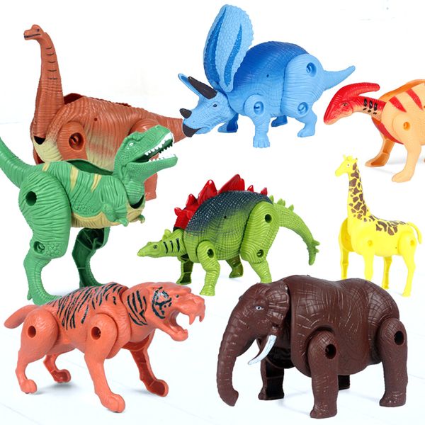 Giocattolo d'azione Figure Giocattolo di dinosauro che cambia forma Modello animale Trasformazione Giraffa Tigre Leone Elefante Orso bruno Deformazione Uovo giocattolo per bambini 230616