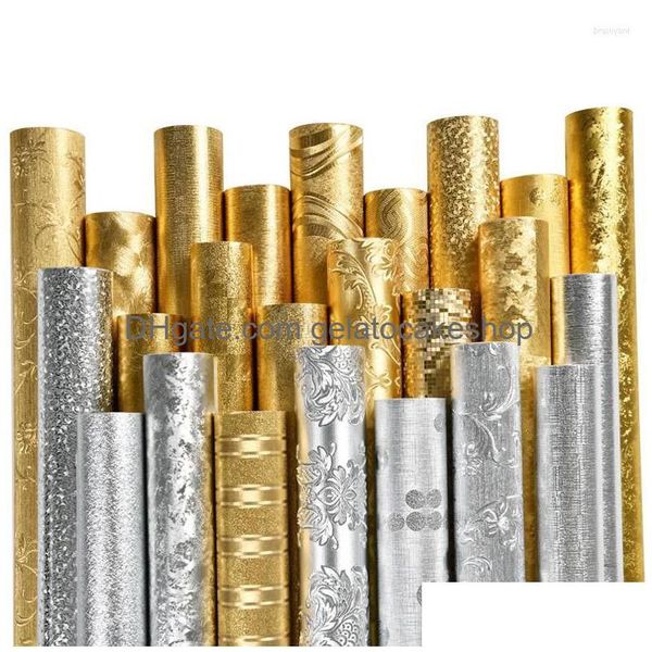 Sfondi Papier Peint Modern Gold Sier Foil Wall Papers Home Decor Carta da parati impermeabile Rotolo per pareti della stanza del tetto El Mural Drop Del Dhz0F