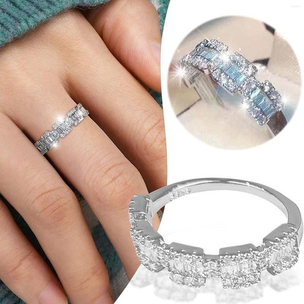 Fedi nuziali 2023 strass di cristallo placcato argento multi file da sposa anello elasticizzato con diamanti scintillanti per le donne