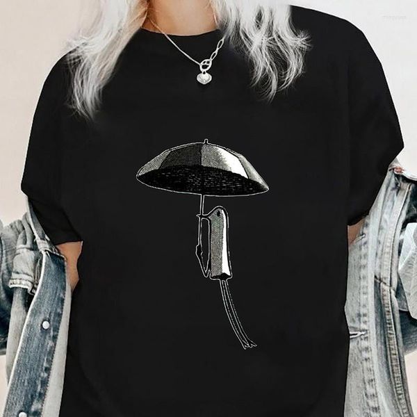 Camisetas Femininas Kawaii Punpun Umbrella Shirt Para Homens Algodão Vintage T-Shirt Gola Redonda Tees Clássico Homem Roupa Anime Feminino