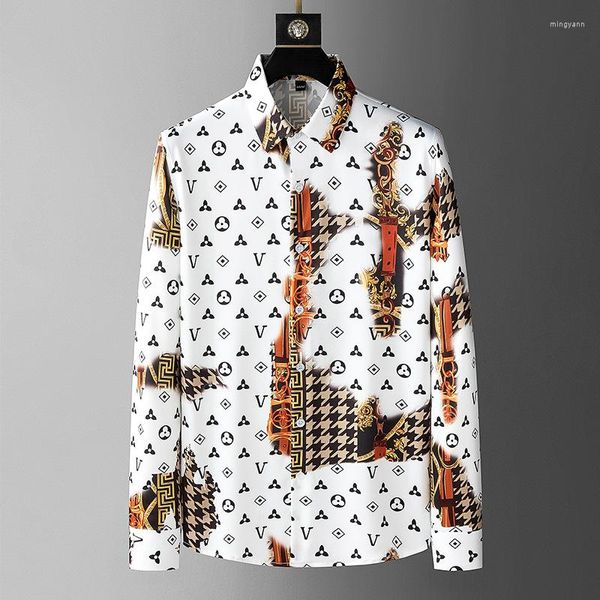 Männer Casual Hemden 2023 Mode Polka Dots Gedruckt Für Männer Langarm Business Kleid Hemd Social Party Smoking Bluse Chemise homme