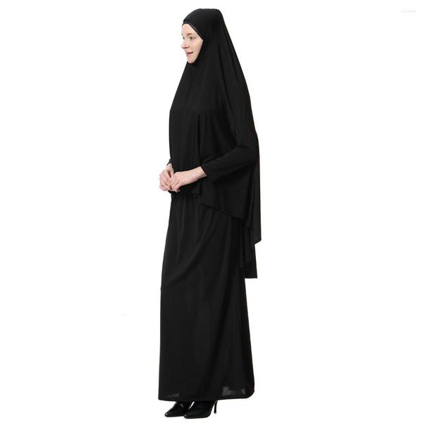 Ethnische Kleidung, Ramadan-Gebetskleidungsstück, weiblich, vollständig bedeckt, muslimische islamische Frauen, bescheidene Abaya mit Fledermausärmeln, Hijab und Rock-Set